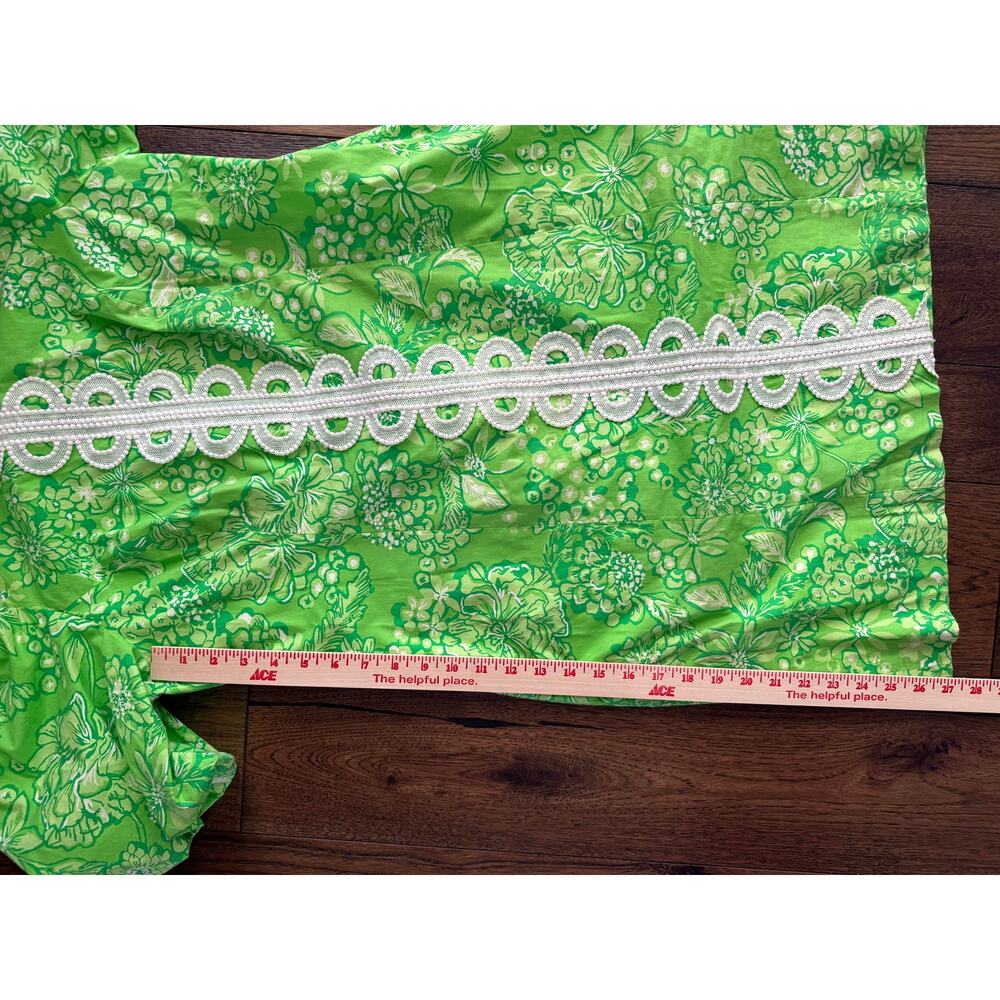 Lilly Pulitzer Green Floral Shift Dress Sz 14 Puff Sleeve Lace Trim Preppy - Picture 4 of 6